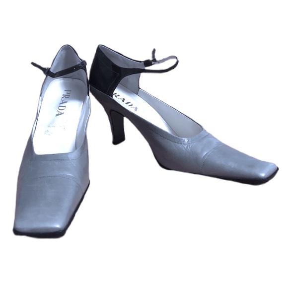 Prada 2000s Square Toe Heels Y2K gray leather - Picture 1 of 16